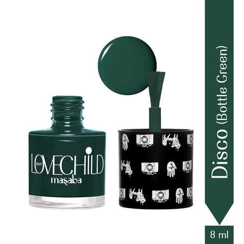 LoveChild Disco  Breathable Bottle Green Glossy Nail Paint